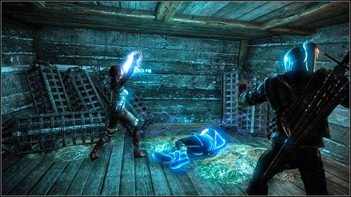 In order to calm down the elf, you will have to use Aard together with Triss - in fact the only thing you have to do is keep quickly pressing the left mouse button - The Assassins of Kings (steps 1-6) | Act 1 main mission - Main missions - The Witcher 2 Assassins of Kings Guide