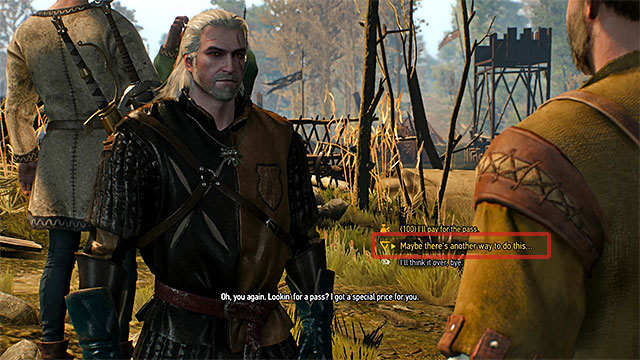Using Axii sign is an easy way to lower the pass price - The Witcher 3 Wild Hunt: Side quests, Inn by the Crossroads - list, walkthrough - The Witcher 3: Inn by the Crossroads - The Witcher 3 Wild Hunt Guide