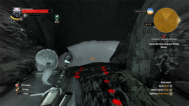 The place in the cave where you must jump to the water - The Witcher 3 Wild Hunt: Witcher contracts, Inn by the Crossroads - walkthrough - The Witcher 3: Inn by the Crossroads - The Witcher 3 Wild Hunt Guide