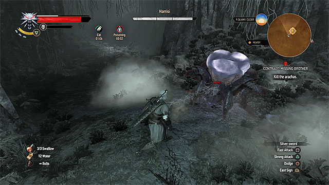The spider can poison Geralt so observe your health - The Witcher 3 Wild Hunt: Witcher contracts, Inn by the Crossroads - walkthrough - The Witcher 3: Inn by the Crossroads - The Witcher 3 Wild Hunt Guide