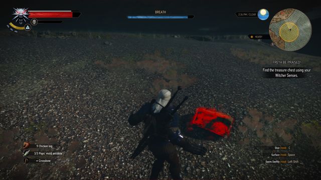 The treasure is lying at the bottom of a small lake. - The Witcher 3 Wild Hunt: Treasure hunt in Kaer Muire - list, walkthrough - The Witcher 3: Kaer Muire - The Witcher 3 Wild Hunt Guide