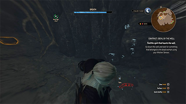 Find the bracelet under water - The Witcher 3 Wild Hunt: Witcher contracts - Devil by the Well, walkthrough - The Witcher 3: Prologue and White Orchard - The Witcher 3 Wild Hunt Guide