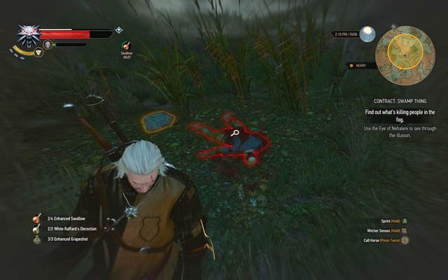 Corpse and tracks hidden with illusion - The Witcher 3 Wild Hunt: Witcher contracts, Crookbag Bog - walkthrough - The Witcher 3: Crookback Bog - The Witcher 3 Wild Hunt Guide