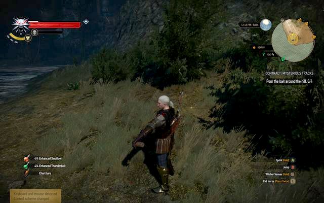 Spill the potion in marked locations - its added automatically to the used items field - The Witcher 3 Wild Hunt: Witcher contracts, Crookbag Bog - walkthrough - The Witcher 3: Crookback Bog - The Witcher 3 Wild Hunt Guide