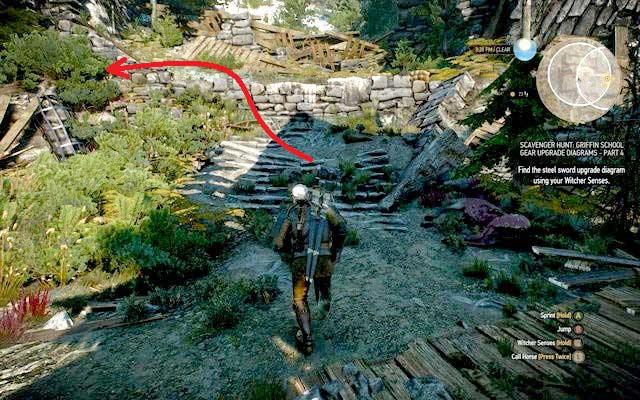 After entering the village from the west you shall see a wall with a white painting on it - The Witcher 3 Wild Hunt: Mastercrafted Griffin School Gear - The Witcher 3: Griffin School Gear - The Witcher 3 Wild Hunt Guide