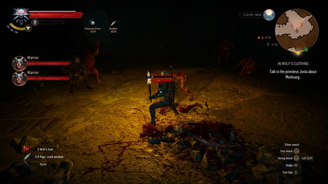 Before entering the cave dont forget to equip a torch. Otherwise you wont see a thing. - The Witcher 3 Wild Hunt: Side quests in Hindarsfjall - list, walkthrough - The Witcher 3: Hindarsfjall - The Witcher 3 Wild Hunt Guide