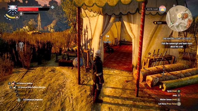 The runewright in his tent - Enchanting: Start-up Costs - The Witcher 3: Side quests - The Witcher 3 Wild Hunt Guide