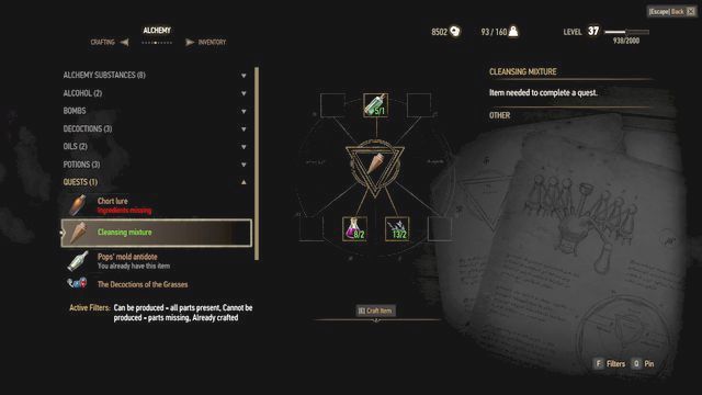 In first order you should brew a potion - The Witcher 3: Open Sesame! - Witcher Seasonings - The Witcher 3: Main quests - The Witcher 3 Wild Hunt Guide