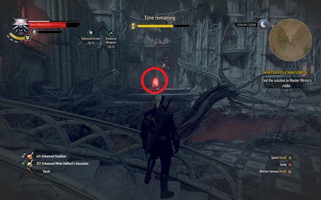 Once youre in the ruins, turn left immediately - you will notice one of the mirrors and a broken fountain there - The Witcher 3: Whatsoever a Man Soweth... - The Witcher 3: Main quests - The Witcher 3 Wild Hunt Guide
