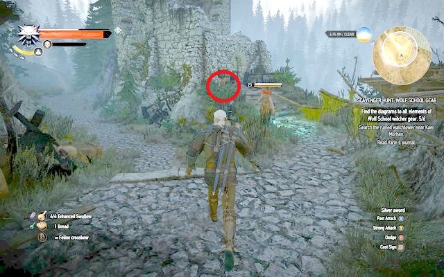 Wraith in ruins and the diagram by the stairs - The Witcher 3 Wild Hunt: Basic Wolf School Gear - The Witcher 3: Wolf School Gear (DLC) - The Witcher 3 Wild Hunt Guide