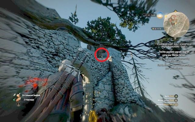 Deal with the bandits and look at the first arch over the entrance - The Witcher 3 Wild Hunt: Mastercrafted Wolf School Gear - The Witcher 3: Wolf School Gear (DLC) - The Witcher 3 Wild Hunt Guide