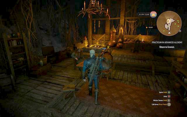 Enter the Gremists house the next day - The Witcher 3 Wild Hunt: Practicum in Advanced Alchemy - walkthrough - The Witcher 3: Kaer Trolde - The Witcher 3 Wild Hunt Guide