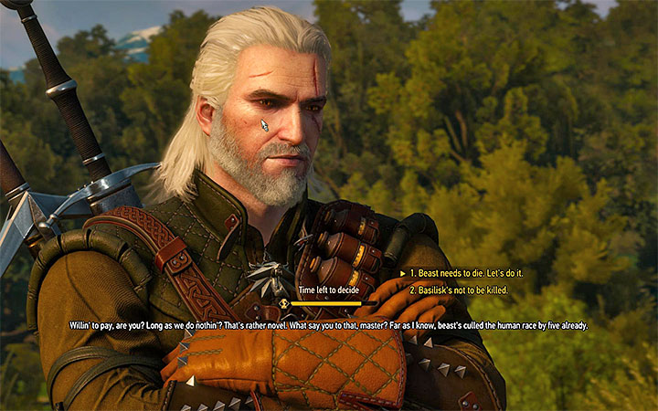 This is where you make a decision - Mutual of Beauclairs Wild Kingdom - silver basilisk contract - Witcher contracts and Treasure hunts quests - The Witcher 3: Blood and Wine Game Guide