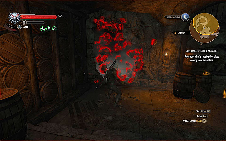 Wait for the night to fall (you can use meditation to speed up the flow of time) and use the key to unlock access to the basement of Tufo vineyard - Contract: The Tufo Monster - shaelmaar contract - Witcher contracts and Treasure hunts quests - The Witcher 3: Blood and Wine Game Guide