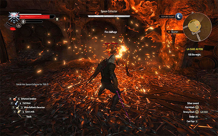 The Igni sign can set the enemy ablaze, exposing it to Geralts attacks. - La Cage au Fou - Main quests - The Witcher 3: Blood and Wine Game Guide