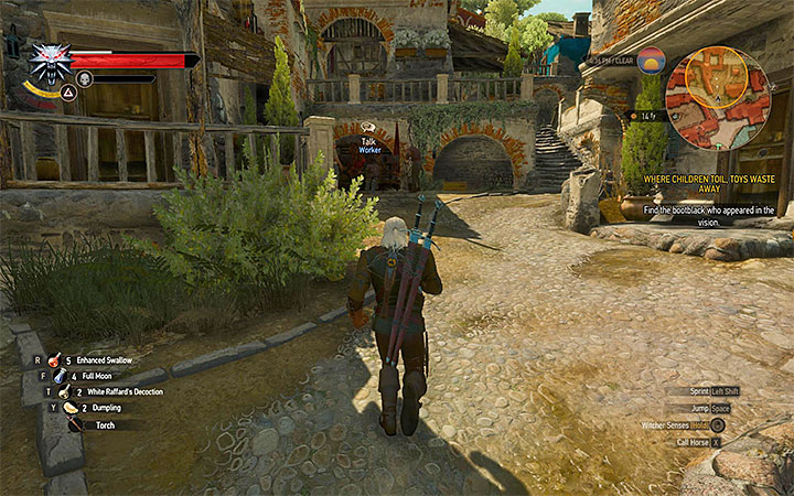 Before you talk to the bootblack, you will have to deal with the attackers - Where Children Toil, Toys Waste Away - Main quests - The Witcher 3: Blood and Wine Game Guide