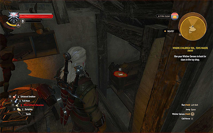 Activate the witcher senses and start searching the toy shop - Where Children Toil, Toys Waste Away - Main quests - The Witcher 3: Blood and Wine Game Guide