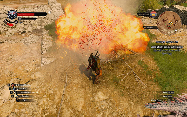 You can burn the eggs to complete a side objective - Contract: Bovine Blues - slyzards contract - Witcher contracts and Treasure hunts quests - The Witcher 3: Blood and Wine Game Guide