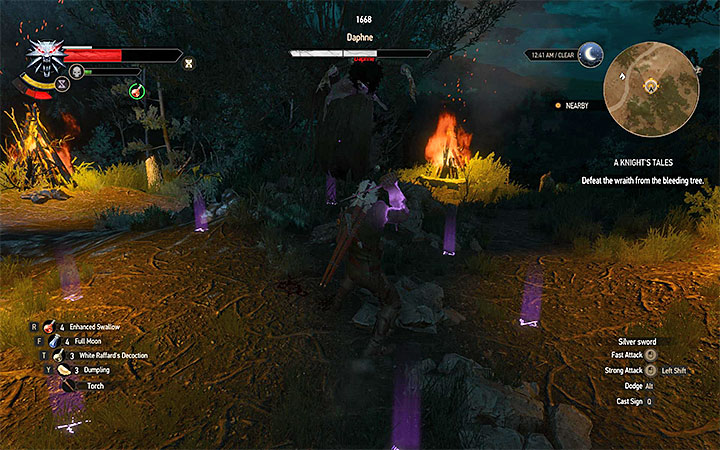 Attack Daphne when she is inside the Yrden circle - A Knights Tales - quest of a girl turned into a tree - Side quests - The Witcher 3: Blood and Wine Game Guide