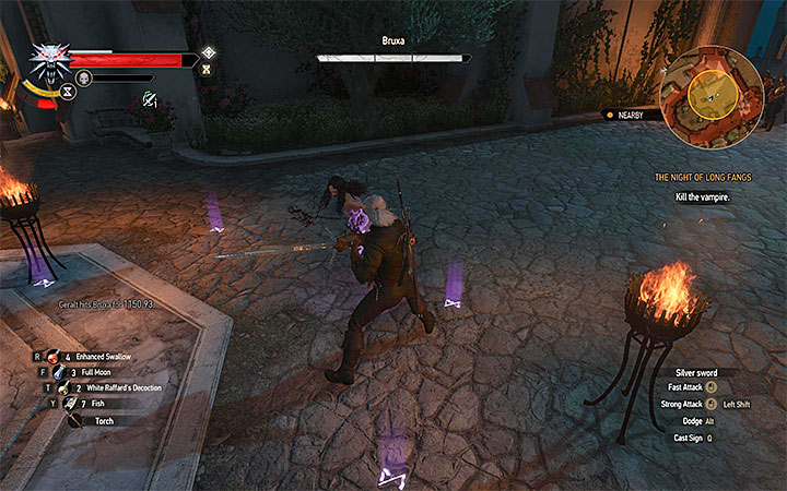 Attack Bruxa and help yourself by using Yrden sign - The Night of Long Fangs - quest about the vampire attack on the city - Main quests - The Witcher 3: Blood and Wine Game Guide