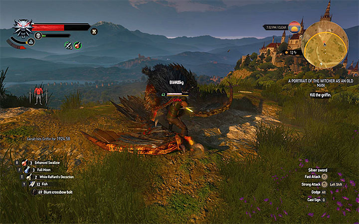 Use Aard or crossbow to get the griffin to the ground and then attack it. - Side quests and Witcher contracts opponents in The Witcher 3: Blood and Wine - All Boss Fights - The Witcher 3: Blood and Wine Game Guide