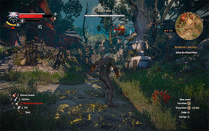 Use crossbow or Aard sign to bring the witch to the ground - Main quests bosses in The Witcher 3: Blood and Wine - All Boss Fights - The Witcher 3: Blood and Wine Game Guide