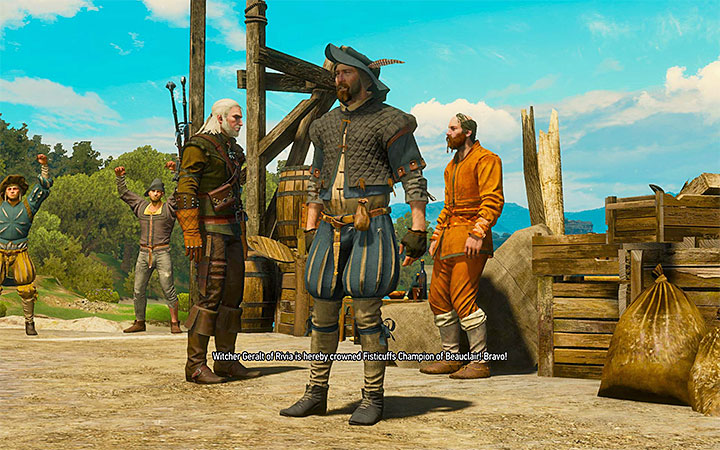 You have to defeat the fist fight champion in Beauclair - There Can Be Only One - Five Trials of Virtue - Side quests - The Witcher 3: Blood and Wine Game Guide