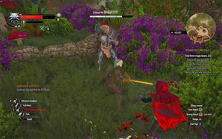 Avoid the attacks of the wolf and attack him with your sword - Beyond Hill and Dale... - quest about finding Syanna - Main quests - The Witcher 3: Blood and Wine Game Guide