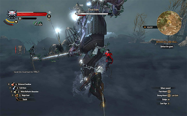 Wait for the giant to also get close to the charged cage and jump away in the last moment from his attack - Beyond Hill and Dale... - quest about finding Syanna - Main quests - The Witcher 3: Blood and Wine Game Guide
