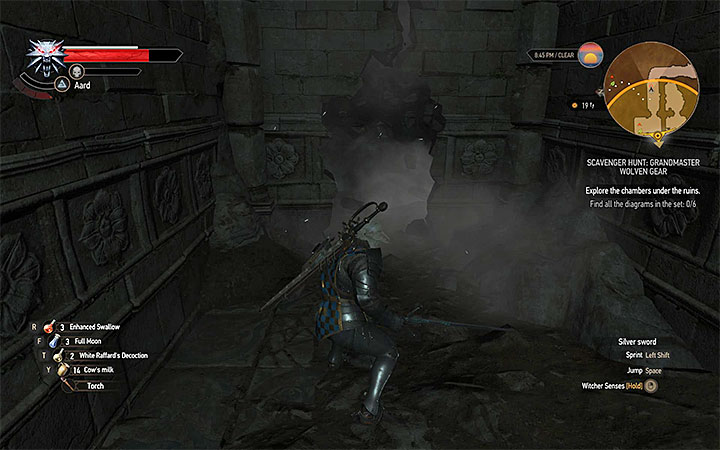 The place where you must use Aard sign for the first time - Scavenger Hunt: Grandmaster Wolven Gear - diagrams and item statistics - Grandmaster Witcher Gear - quests, diagrams and item statistics - The Witcher 3: Blood and Wine Game Guide