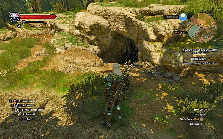 Entrance to the cave - Scavenger Hunt: Grandmaster Ursine Gear - diagrams and item statistics - Grandmaster Witcher Gear - quests, diagrams and item statistics - The Witcher 3: Blood and Wine Game Guide
