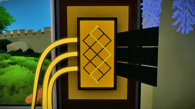 The sixth panel, by the entrance - Puzzle solutions | The fort in The Witness - The fort - The Witness Game Guide & Walkthrough