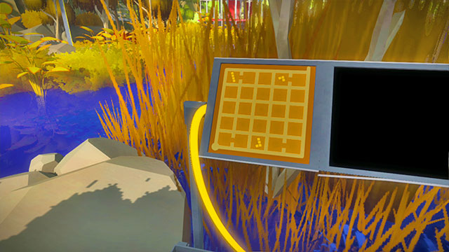 Step onto the blue platform and approach the next set of puzzles - Walkthrough | Swamp in The Witness - Swamp - The Witness Game Guide & Walkthrough