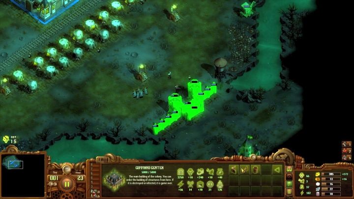 It is necessary to build a wall on the narrow passage - it will prevent the enemies from getting to the rest of the colony. - The Noxious Swamp mission | They Are Billions campaign walkthrough - The New Empire campaign - They Are Billions Guide