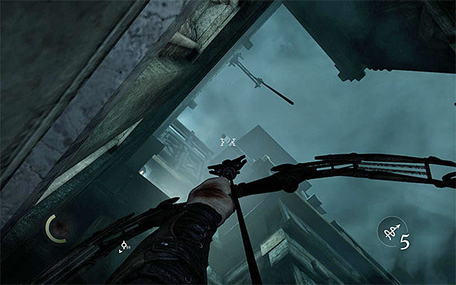 Make sure that your recent actions have not alarmed any of the guards, jump down and climb onto the crate that used to hang down from the crane - Gain access to the Barons estate - Chapter 6: A Man Apart - Thief - Game Guide and Walkthrough