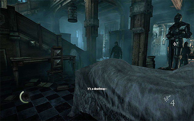 The enemies are initially positioned at the fireplace but, some of them will go patrolling soon - Explore the cellars and the ground floor of the Barons estate - description - Chapter 6: A Man Apart - Thief - Game Guide and Walkthrough