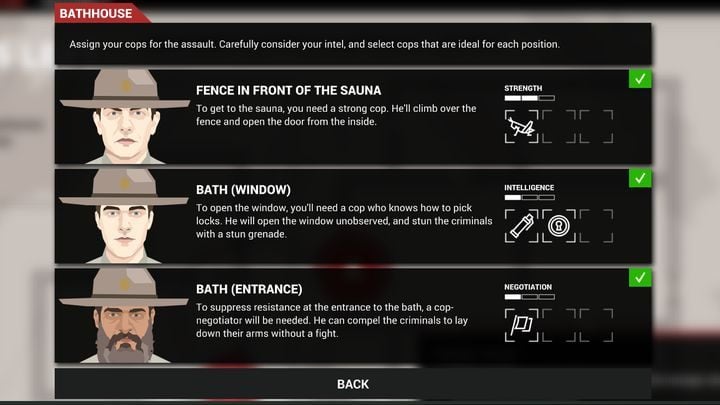 The menu where you can assign police officers to different spots for the assault. - Tactical missions (continuation) in This is the Police 2 - Other activities - This is the Police 2 Game Guide