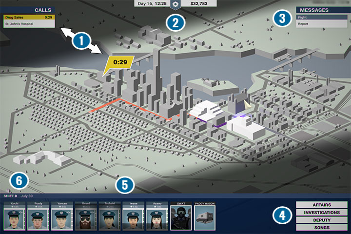 Before you there is the map of the city of Freeburg where you will spend most of your time - Interface - General advices - This is the Police Game Guide