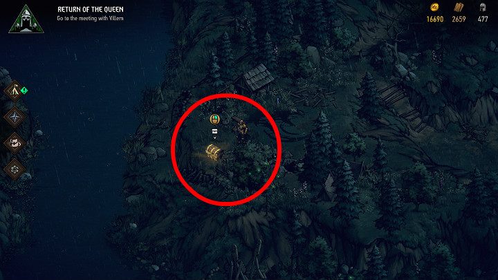 To get the first treasure, youll need to follow the winding road between the trees, which will lead you to a cliff - Hidden treasures chests in Rivia | Thronebreaker The Witcher Tales - Maps of hidden treasures - Thronebreaker The Witcher Tales Guide