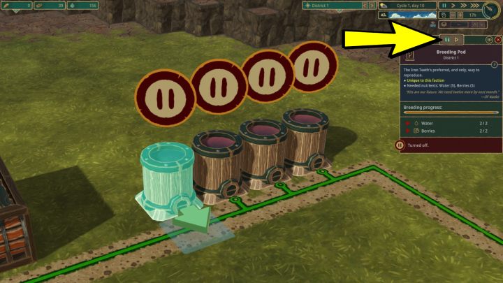 When playing as the Iron Teeth faction, it's a good idea to put the breeding pods on hold as soon as they are about to produce a young beaver in order to more easily regulate the colony's population increase - Timberborn: Population (breeding beavers) - how to increase quickly? - FAQ - Timberborn Guide