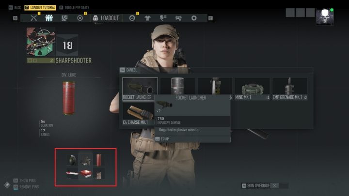 The section where you can select a rocket launcher is marked in red. - How do I unlock a rocket launcher in Tom Clancys Ghost Recon Breakpoint - FAQ - Tom Clancys Ghost Recon Breakpoint Guide