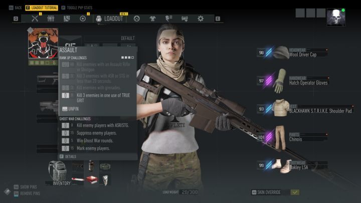 The character classes challenges can be previewed from the inventory screen. - Character development and class challenges | Ghost Recon Breakpoint Guide - Character - Tom Clancys Ghost Recon Breakpoint Guide