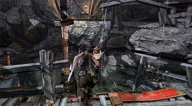 Wait until a metal beam falls in front of you (screenshot), then leap twice quickly - first to grab onto the beam, then to reach the interactive wall - Exit the Forest Through the Wolf Cave | 19: Some Time Alone Walkthrough - 19: Some Time Alone | Walkthrough - Tomb Raider Game Guide