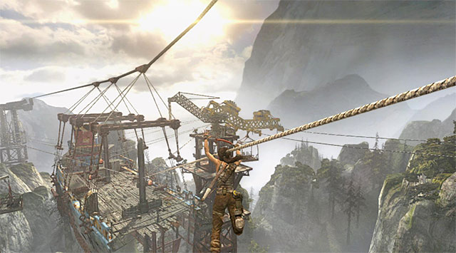Locate a ladder and make your way up until you reach the higher level of the metal structure - Travel to the Survivors Camp | 20: The Fast Way Down Walkthrough - 20: The Fast Way Down | Walkthrough - Tomb Raider Game Guide