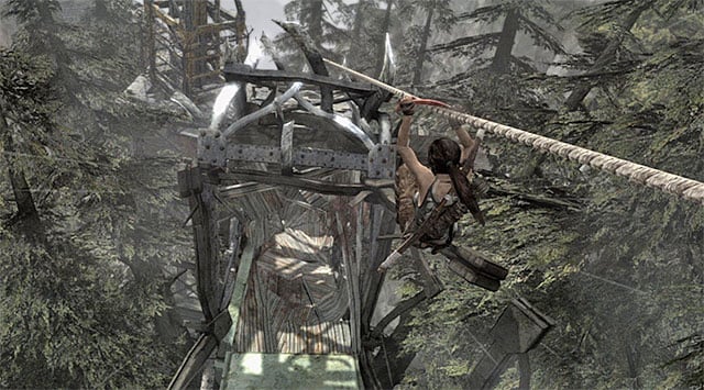 Repeat the same with the second zip-line - Travel to the Survivors Camp | 20: The Fast Way Down Walkthrough - 20: The Fast Way Down | Walkthrough - Tomb Raider Game Guide
