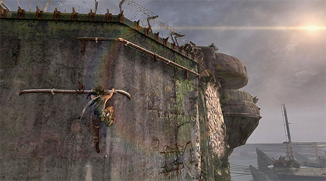 Slide down the rope, but press the action button right before hitting the wall - Reach the Endurance Wreck (part 2) | 22: Gone Missing Walkthrough - 22: Gone Missing | Walkthrough - Tomb Raider Game Guide