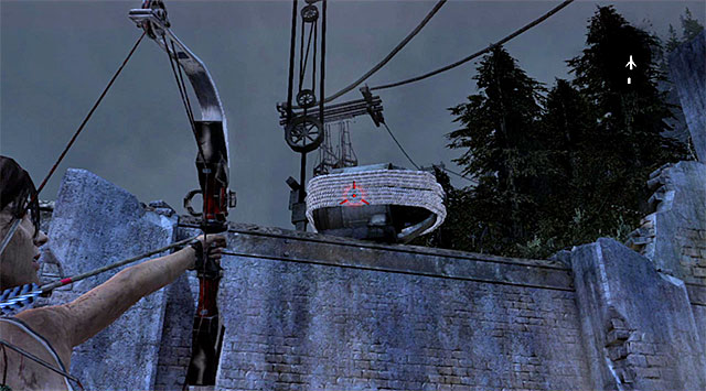 Approach the bunker and shoot a rope arrow to pull the above object towards you (hold the action button), then drop down the hole - Return to the Military Bunker | 22: Gone Missing Walkthrough - 22: Gone Missing | Walkthrough - Tomb Raider Game Guide