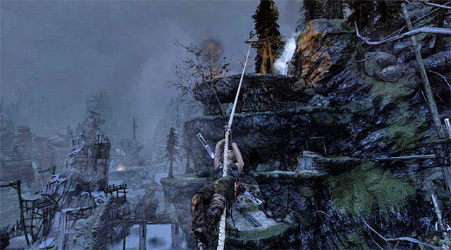 Grab onto the rope and ascend again (hold the action button) - Return to the Survivor Camp on the Beach | 22: Gone Missing Walkthrough - 22: Gone Missing | Walkthrough - Tomb Raider Game Guide