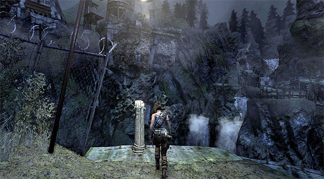 Explore the area, so you will find few new items and then position yourself at the edge shown on the screen - Enter the Research Base | 23: Storm Chaser Walkthrough - 23: Storm Chaser | Walkthrough - Tomb Raider Game Guide