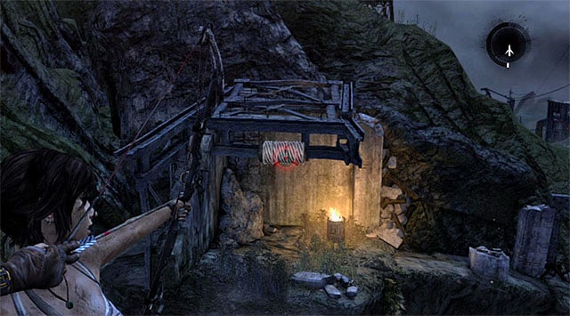 Go to the left and once you get to the edge of the rocky ledge, use the rope arrow in order to create the rope bridge by aiming at the interactive point visible in a distance - Return to the Survivor Camp on the Beach | 23: Storm Chaser Walkthrough - 23: Storm Chaser | Walkthrough - Tomb Raider Game Guide